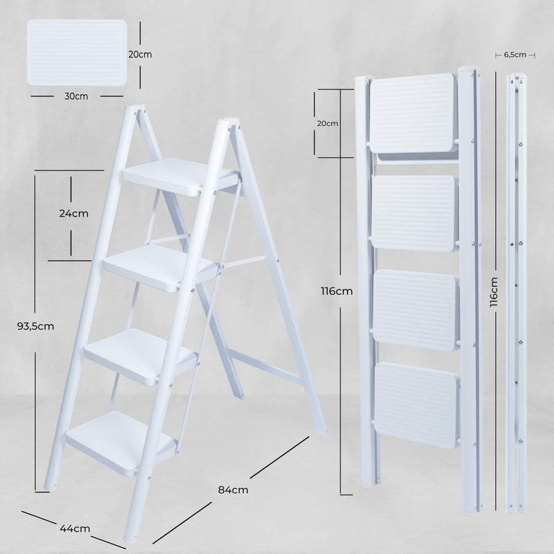 UZIRO Foldable Ladder 4 Steps, Decorative Ladders, Wide Non-Slip Steps, Ideal for Home, Kitchen and Office Use, Easy to Store and Transport, Durable (White, 4 Steps) - Image 4
