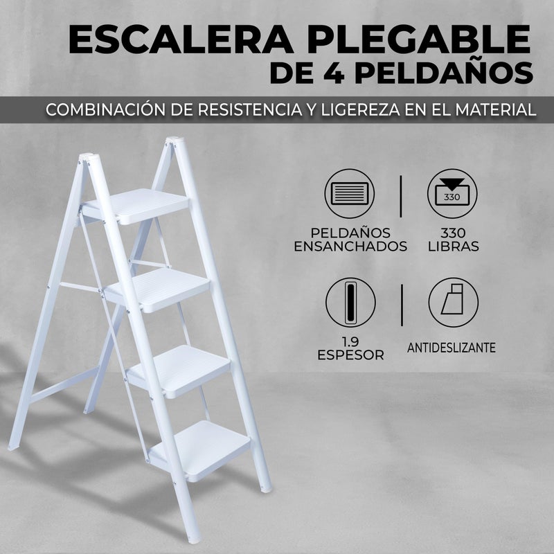 UZIRO Foldable Ladder 4 Steps, Decorative Ladders, Wide Non-Slip Steps, Ideal for Home, Kitchen and Office Use, Easy to Store and Transport, Durable (White, 4 Steps) - Image 3