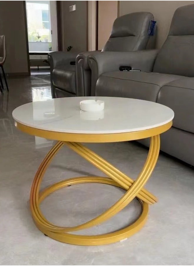 C&C Home Modern Round Edge Design Coffee Table Durable Spiral Style Iron Frame with Stone Top Center Table Side Table for Living Room Bedroom Office Furniture 60x45 cm (Fully Assembled)  - Image 2