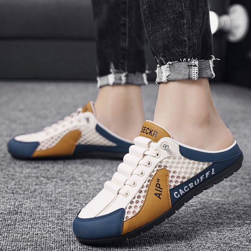 Toe-Toe Slippers For Men In Summer, Breathable Mesh, Lazy Slip-Ons, Half-Cup, Heelless Casual Beach Sandals - Image 3
