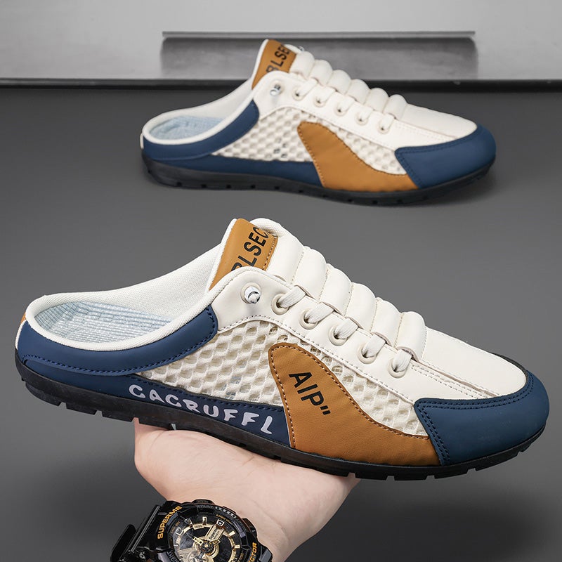 Toe-Toe Slippers For Men In Summer, Breathable Mesh, Lazy Slip-Ons, Half-Cup, Heelless Casual Beach Sandals - Image 2