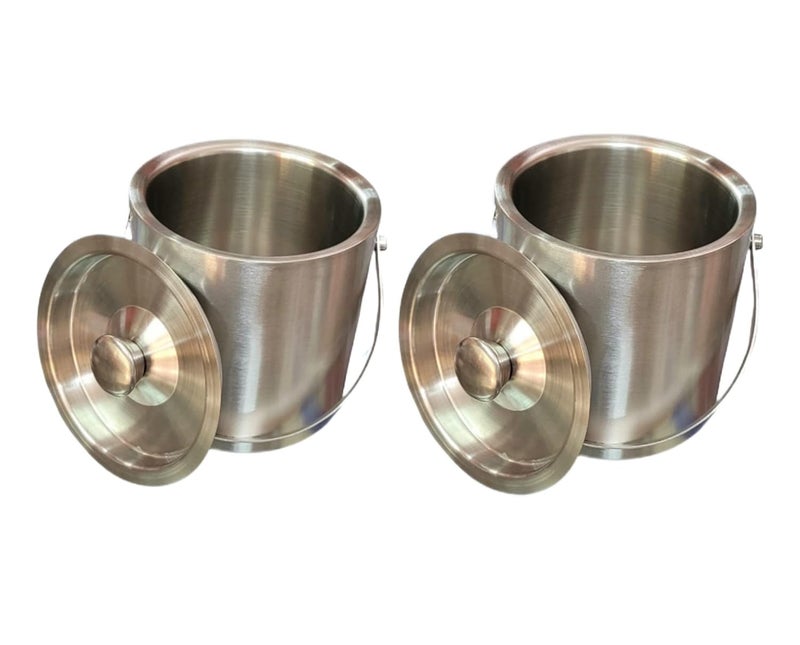 Proniks Stainless Steel Double Insulated ice Buckets 1LTR in Pack of 2 in Silver Color for Home Bar and MiniBar and for Cocktail and mocktail Parties - Image 1