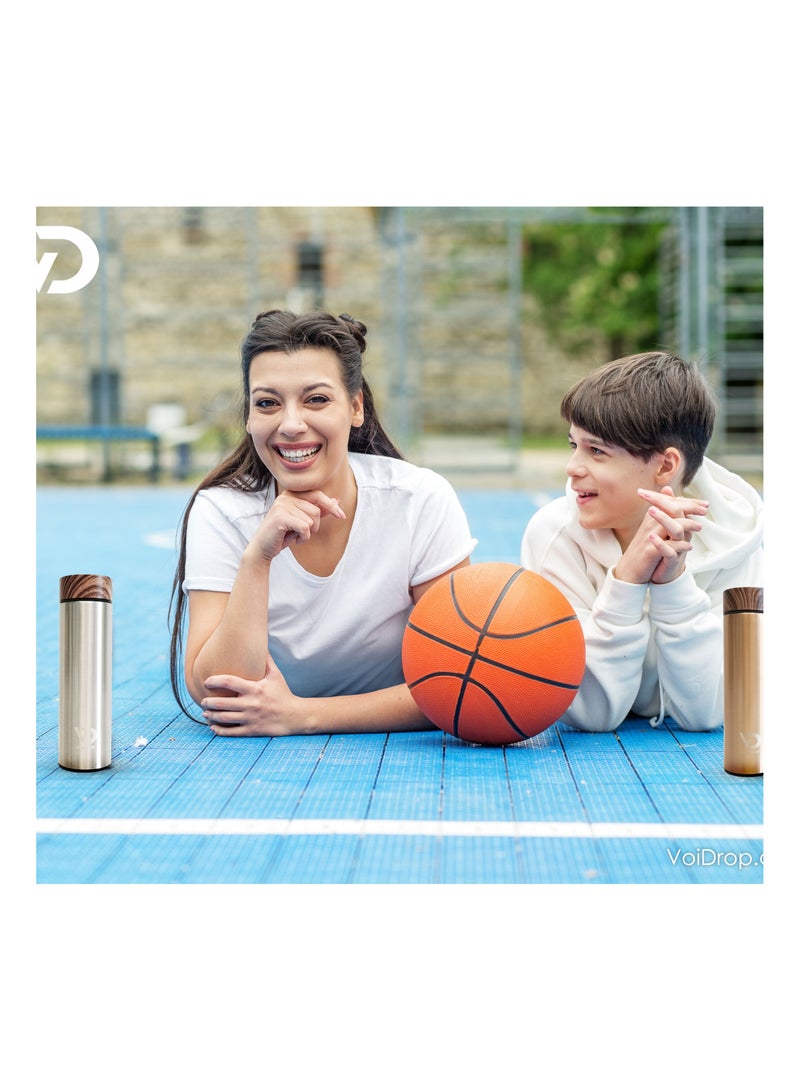 Insulated Water Bottle 16OZ 500ml Stainless Steel Water Bottles Water Bottle With Wooden Design lid Water Filter bottle For Travel School Water Bottle Lightweight Water Bottle (Silver)  - Image 4