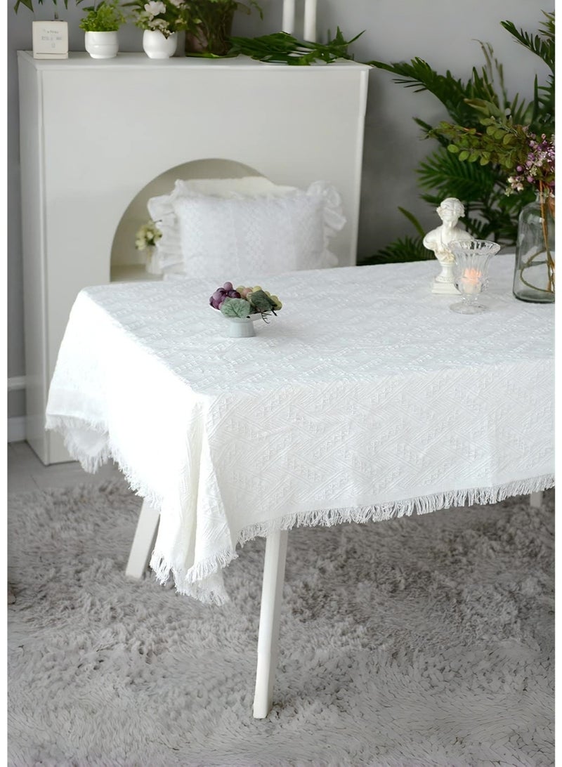 متجر الفرح مفرش طاولة صغير من الدانتيل مطرز بنمط ريفي عتيق، غطاء طاولة للمنزل والمطبخ وحفلات الزفاف الخارجية والداخلية، مقاس 130*180 سم - Image 1