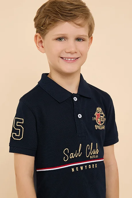 R&B Embroidered Polo T-Shirt with Short Sleeves