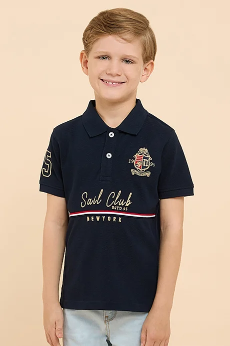 R&B Embroidered Polo T-Shirt with Short Sleeves