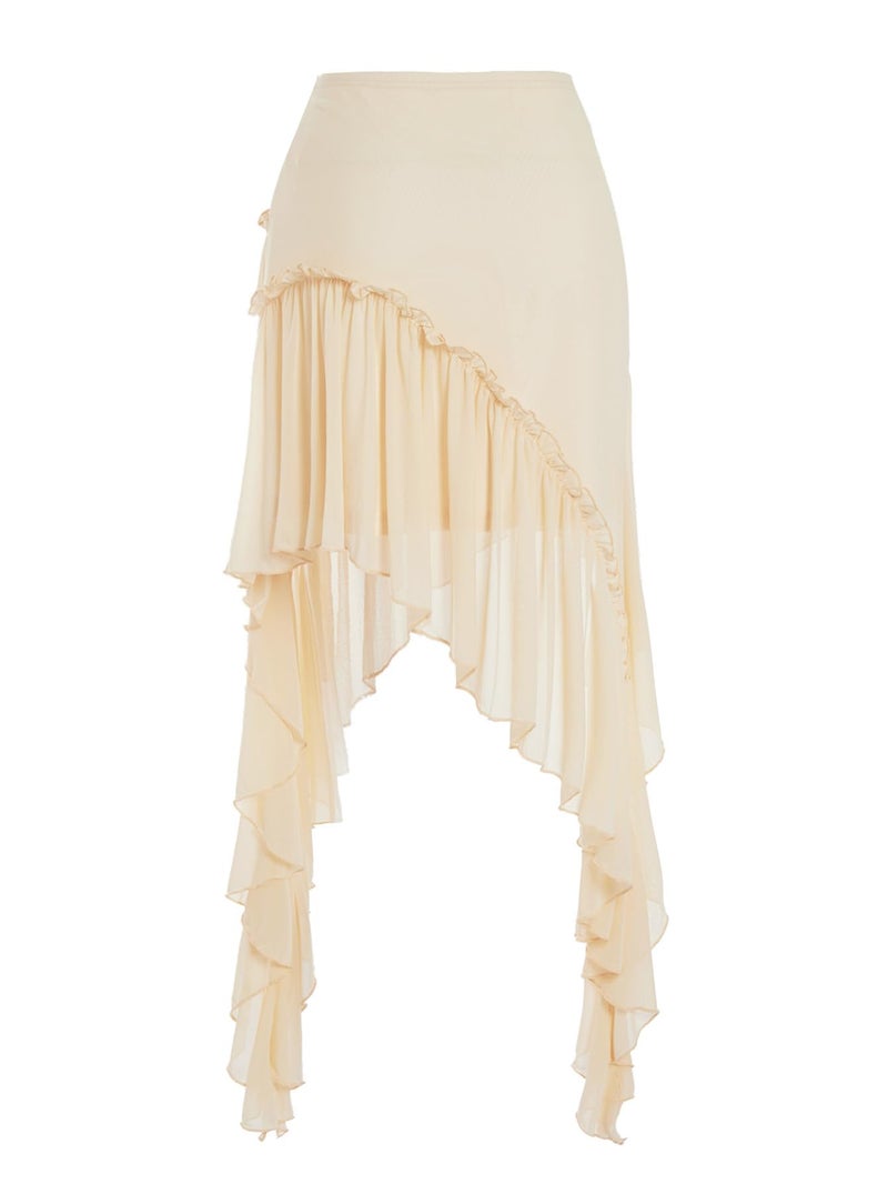 Verdusa Women's Flowy Asymmetrical Skirt Boho Ruffle Western Mini Skirt Country Concert Outfits Elastic-Apricot X-Small - Image 2