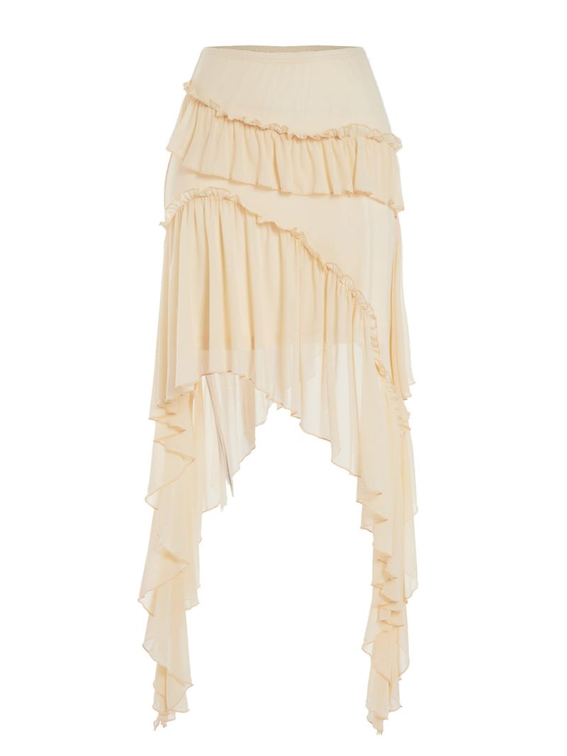 Verdusa Women's Flowy Asymmetrical Skirt Boho Ruffle Western Mini Skirt Country Concert Outfits Elastic-Apricot X-Small - Image 1