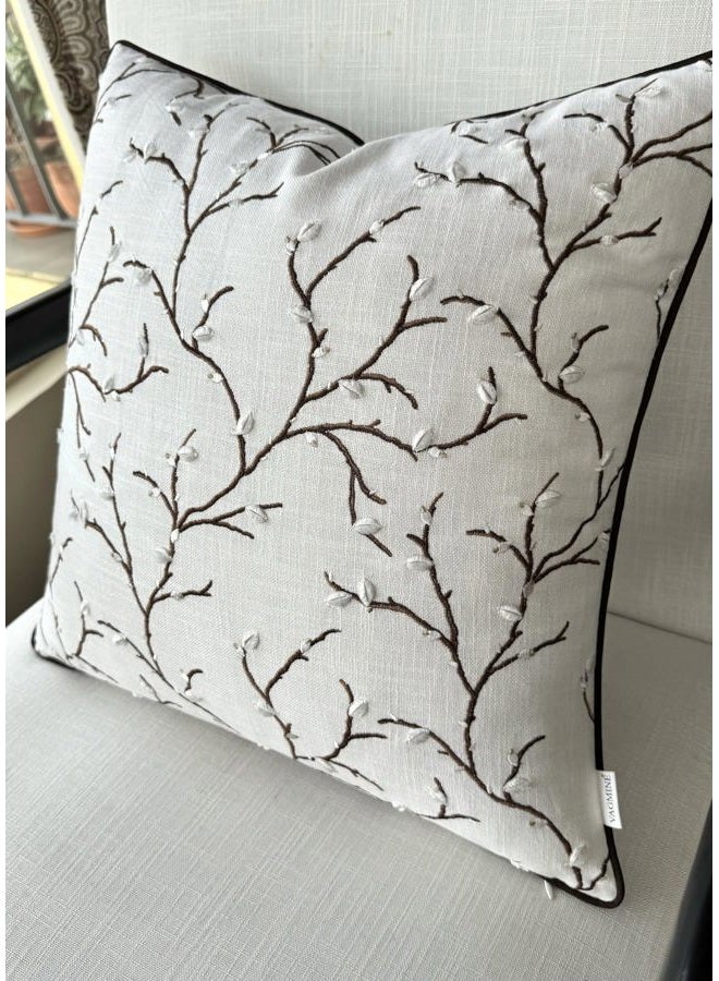VAGMINE Hand Crafted Embroidered Linen Square Decorative Accent Throw Pillow Cover - for Master Bedroom, New Home, Anniversary, Farmhouse, Couch, Sofa - Willow-Ivory, 18x18 Inches - Image 2