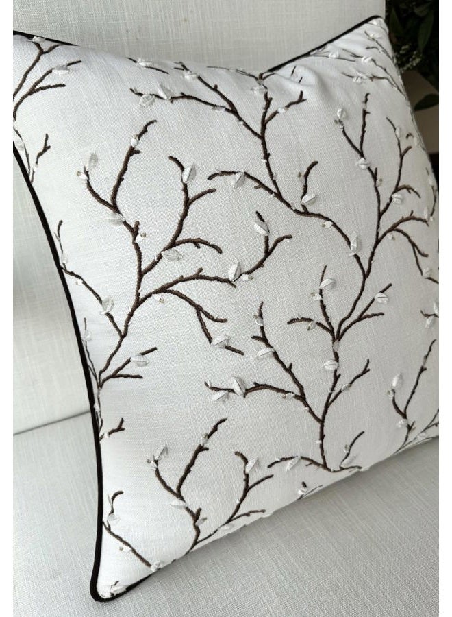 VAGMINE Hand Crafted Embroidered Linen Square Decorative Accent Throw Pillow Cover - for Master Bedroom, New Home, Anniversary, Farmhouse, Couch, Sofa - Willow-Ivory, 18x18 Inches - Image 3