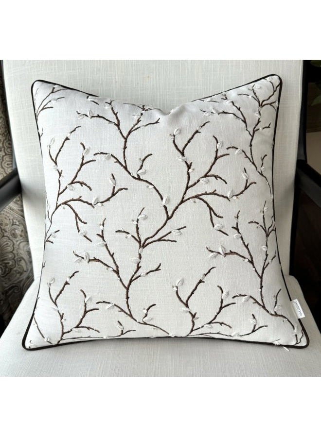 VAGMINE Hand Crafted Embroidered Linen Square Decorative Accent Throw Pillow Cover - for Master Bedroom, New Home, Anniversary, Farmhouse, Couch, Sofa - Willow-Ivory, 18x18 Inches - Image 4