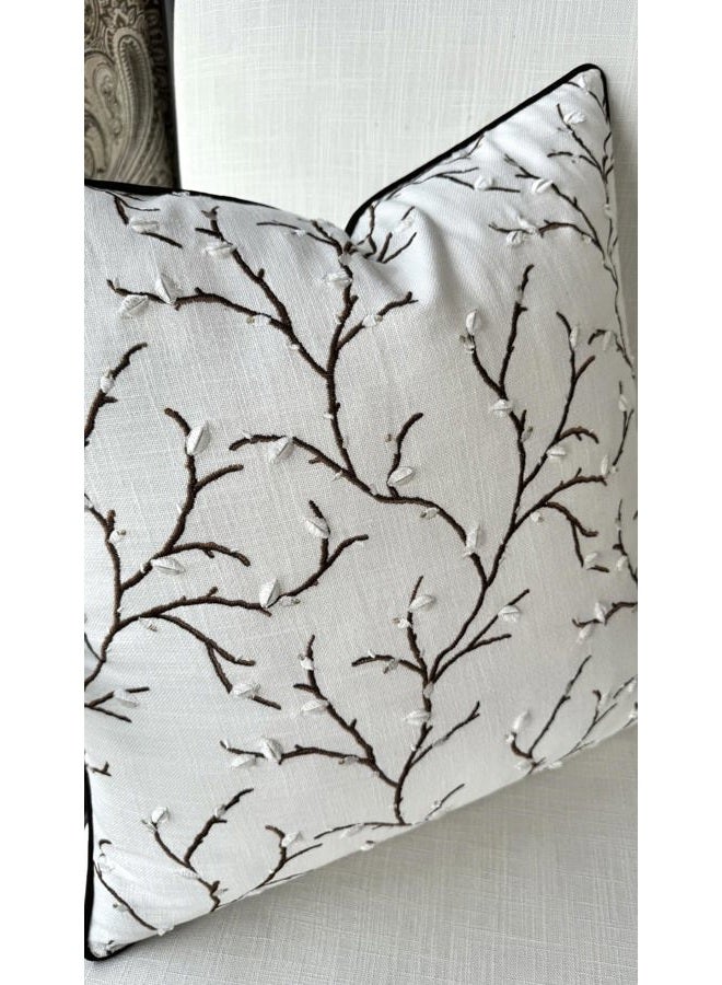 VAGMINE Hand Crafted Embroidered Linen Square Decorative Accent Throw Pillow Cover - for Master Bedroom, New Home, Anniversary, Farmhouse, Couch, Sofa - Willow-Ivory, 18x18 Inches - Image 5