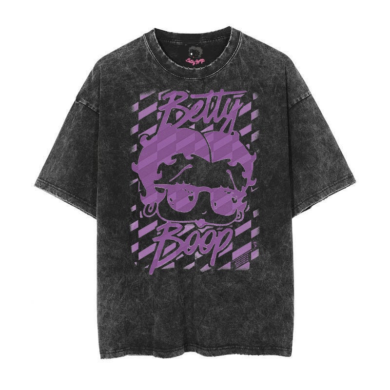 T-Shirt Old Cartoon Vintag Men'S And Women'S Batik Boop Short-Sleeved Printed Betty Style Washed Betty - Image 1