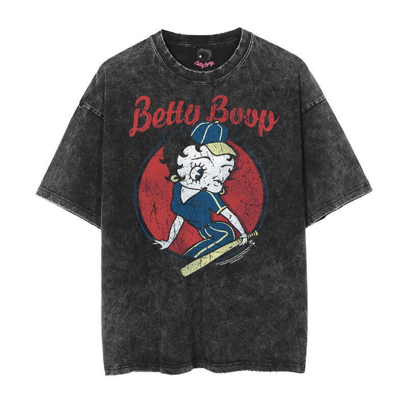 T-Shirt Old Cartoon Vintag Men'S And Women'S Batik Boop Short-Sleeved Printed Betty Style Washed Betty - Image 2