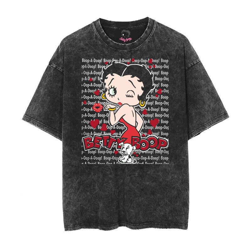 T-Shirt Old Cartoon Vintag Men'S And Women'S Batik Boop Short-Sleeved Printed Betty Style Washed Betty - Image 5