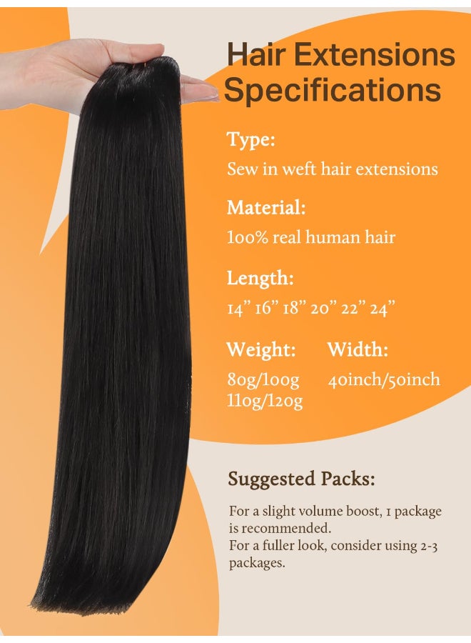 DOORES Hair Extensions Sew in Weft Natural Black 18 Inch 100g Straight Raw Bundles Full Head Long Straight - Image 4