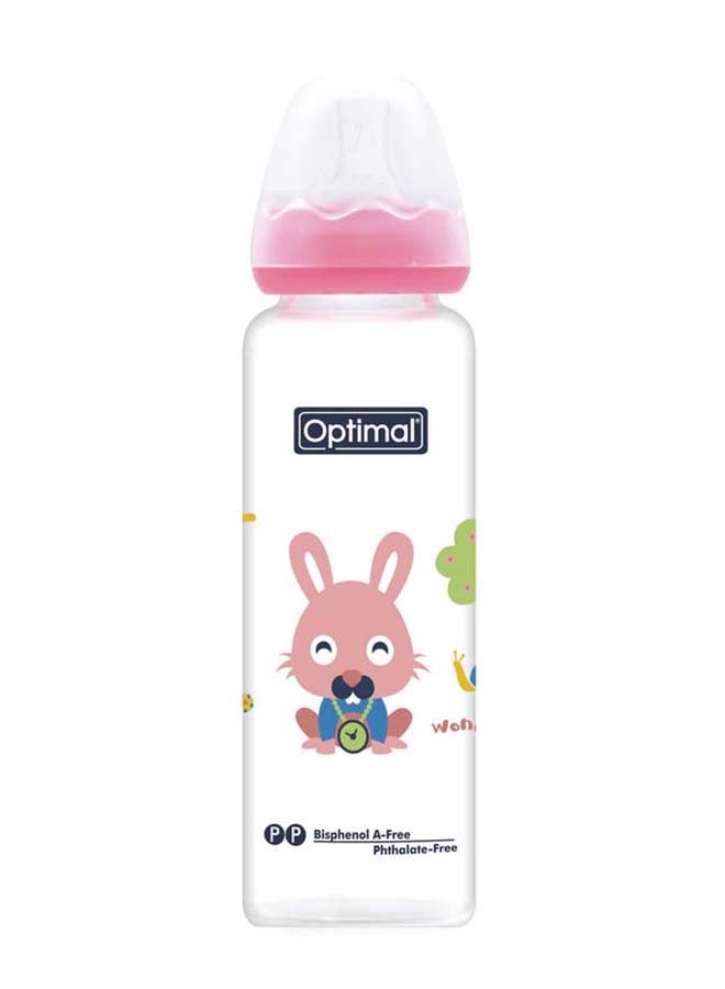 Optimal Glass Feeding Bottle 240 ML, Pink
