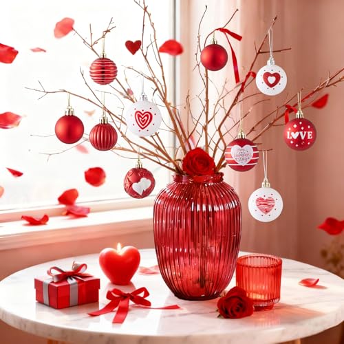 Wironlst Valentines Day Decorations, 21pcs Ball Shaped Valentine Ornaments for Tree, Xmas, Love Day and Wedding Anniversary Party (Red) - Image 3