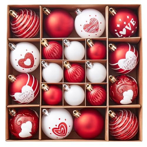 Wironlst Valentines Day Decorations, 21pcs Ball Shaped Valentine Ornaments for Tree, Xmas, Love Day and Wedding Anniversary Party (Red) - Image 1