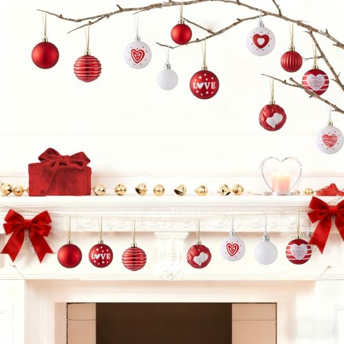 Wironlst Valentines Day Decorations, 21pcs Ball Shaped Valentine Ornaments for Tree, Xmas, Love Day and Wedding Anniversary Party (Red) - Image 4