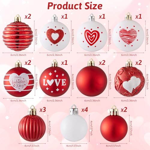 Wironlst Valentines Day Decorations, 21pcs Ball Shaped Valentine Ornaments for Tree, Xmas, Love Day and Wedding Anniversary Party (Red) - Image 2