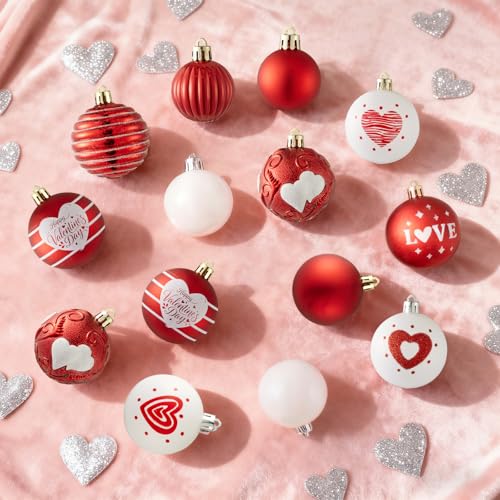 Wironlst Valentines Day Decorations, 21pcs Ball Shaped Valentine Ornaments for Tree, Xmas, Love Day and Wedding Anniversary Party (Red) - Image 5