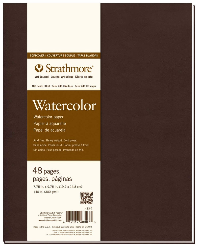 Strathmore 483-7 Softcover Watercolor Art Journal, 7.75" x 9.75", White, 24 Sheets - Image 1