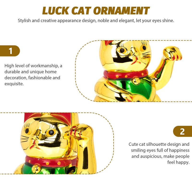 Golden Lucky Cat Waving Hand Figurine 6 Inch Desktop Decor For Home Store Display - Image 4