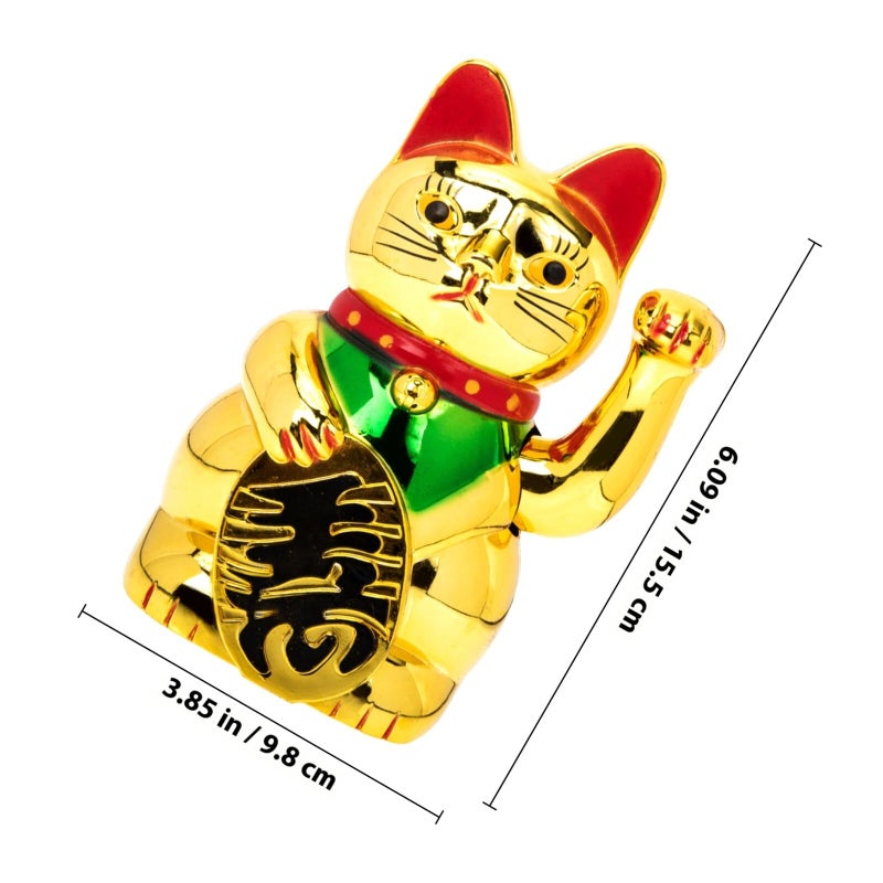 Golden Lucky Cat Waving Hand Figurine 6 Inch Desktop Decor For Home Store Display - Image 3