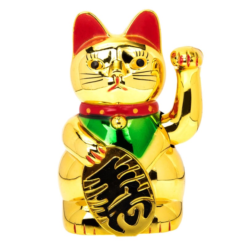 Golden Lucky Cat Waving Hand Figurine 6 Inch Desktop Decor For Home Store Display - Image 2