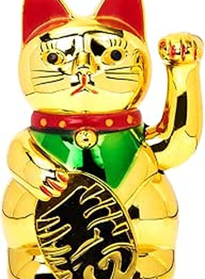 Golden Lucky Cat Waving Hand Figurine 6 Inch Desktop Decor For Home Store Display - Image 1