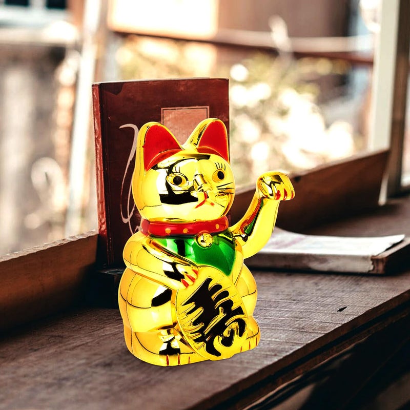 Golden Lucky Cat Waving Hand Figurine 6 Inch Desktop Decor For Home Store Display - Image 5