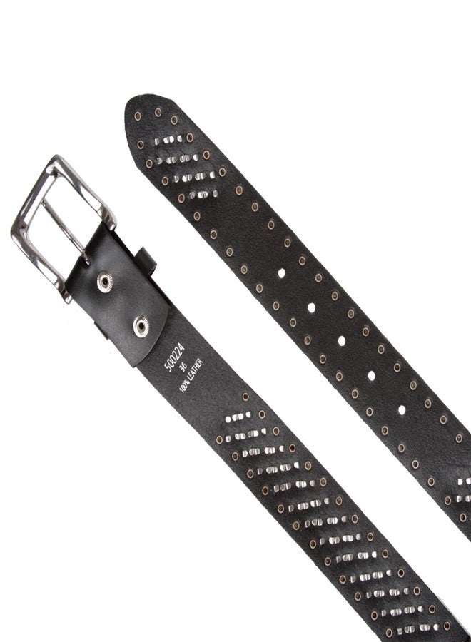 Beltiscool 1 1/2" Unisex Snap On Nail Heads Punk Rock Star Studded Solid Leather Belt, Black | 42" - Image 5