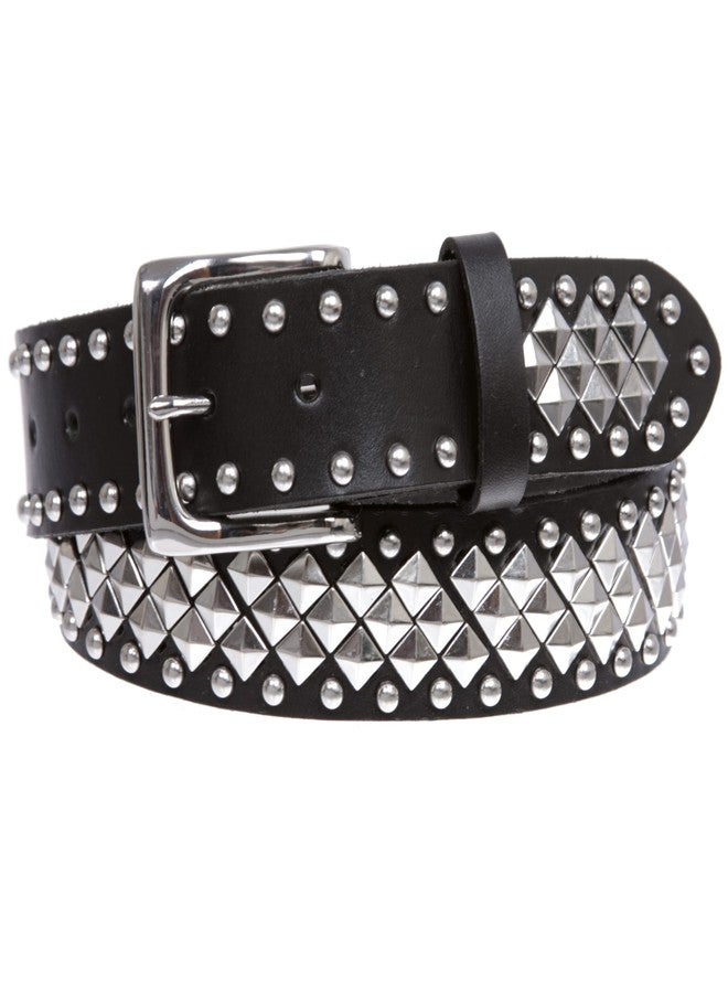 Beltiscool 1 1/2" Unisex Snap On Nail Heads Punk Rock Star Studded Solid Leather Belt, Black | 42" - Image 2