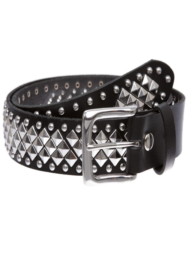 Beltiscool 1 1/2" Unisex Snap On Nail Heads Punk Rock Star Studded Solid Leather Belt, Black | 42" - Image 1