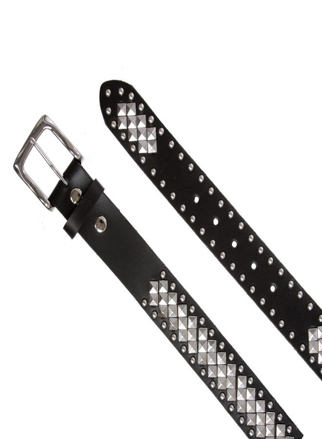 Beltiscool 1 1/2" Unisex Snap On Nail Heads Punk Rock Star Studded Solid Leather Belt, Black | 42" - Image 4