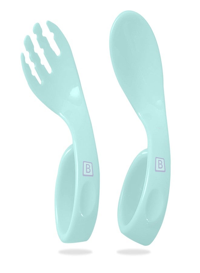 Bembika Baby Training Spoon Curved Spoon, Baby Silicone Training Spoon for Baby, Baby Spoon and Fork Set, Baby Spoon Feeding (Sea Green). - Image 1