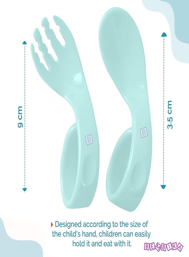 Bembika Baby Training Spoon Curved Spoon, Baby Silicone Training Spoon for Baby, Baby Spoon and Fork Set, Baby Spoon Feeding (Sea Green). - Image 3
