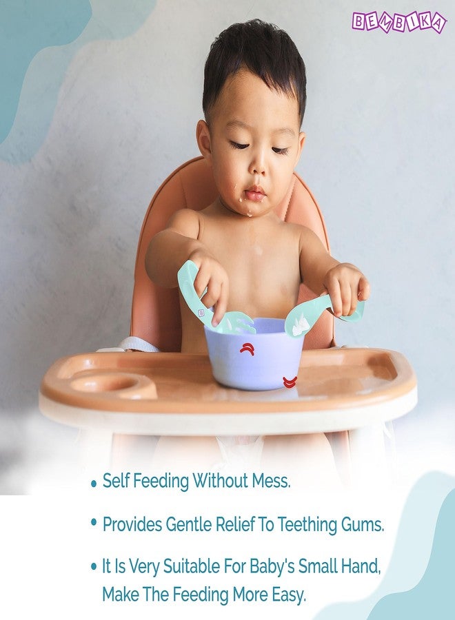 Bembika Baby Training Spoon Curved Spoon, Baby Silicone Training Spoon for Baby, Baby Spoon and Fork Set, Baby Spoon Feeding (Sea Green). - Image 5