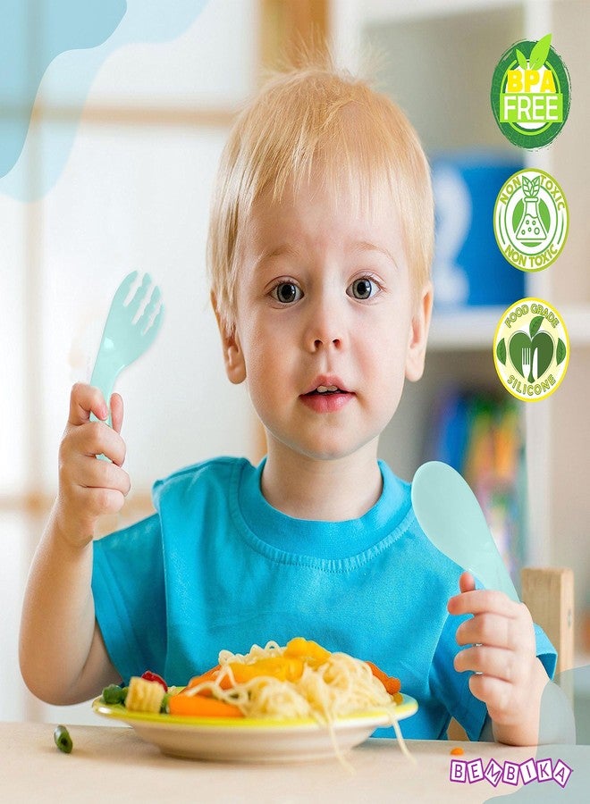Bembika Baby Training Spoon Curved Spoon, Baby Silicone Training Spoon for Baby, Baby Spoon and Fork Set, Baby Spoon Feeding (Sea Green). - Image 4