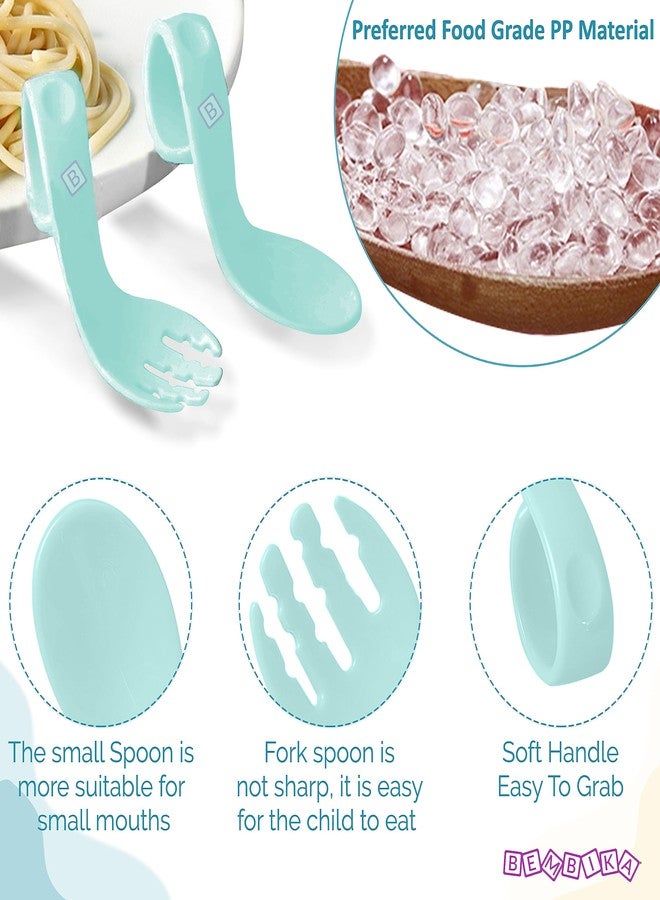 Bembika Baby Training Spoon Curved Spoon, Baby Silicone Training Spoon for Baby, Baby Spoon and Fork Set, Baby Spoon Feeding (Sea Green). - Image 2