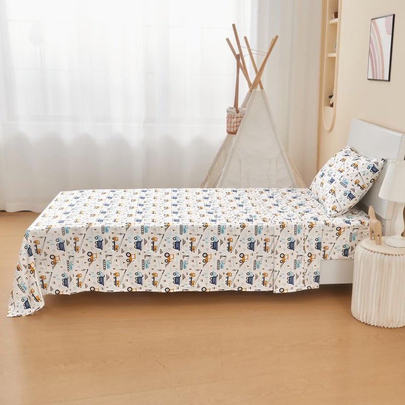 lasoftan Kids Sheet Set Twin Size 3 Pcs, Boys Sheet Set with Blue Excavator Car Patternï¼ŒKids Boys Twin Fitted Sheetï¼ŒBreathable & Silky Soft Microfiber Fitted Sheet - Image 3