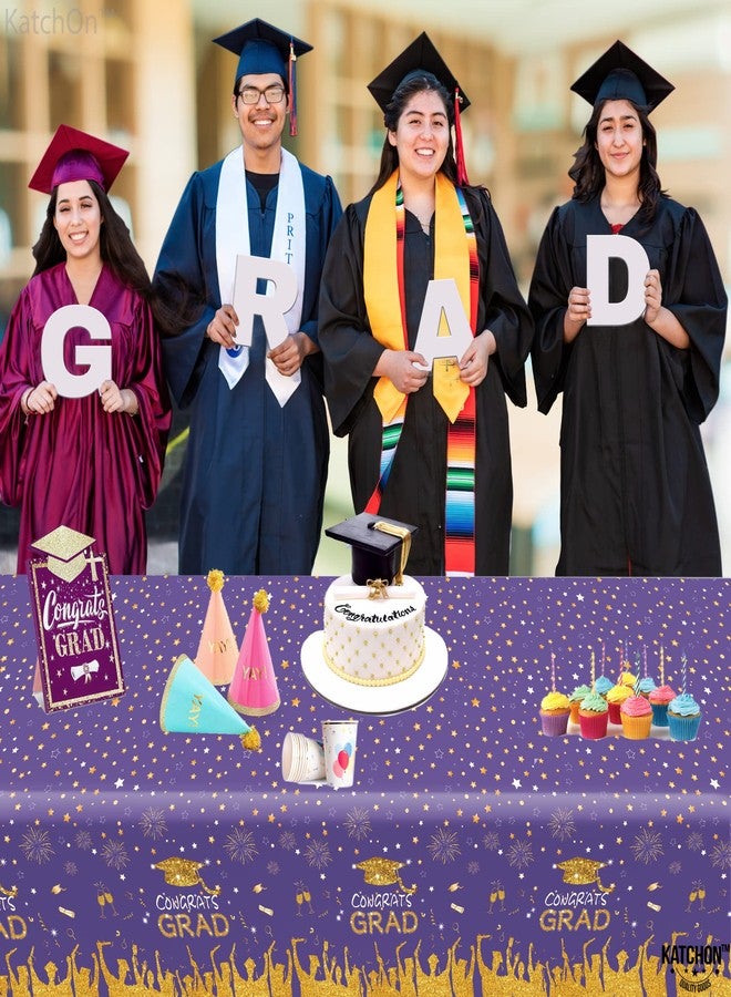 KatchOn, Purple and Gold Graduation Tablecloth - XtraLarge 108x54 Inch, Pack of 3 | Congrats Grad Tablecloth for Graduation Decorations 2026, Purple and Gold 2026 Graduations Party Decorations - Image 2