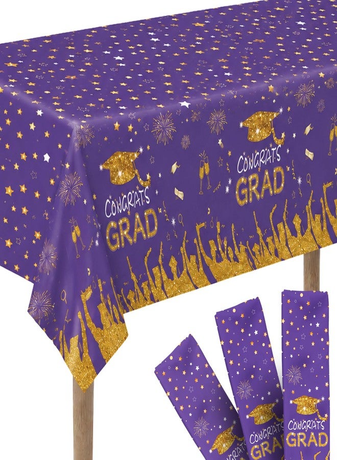 KatchOn, Purple and Gold Graduation Tablecloth - XtraLarge 108x54 Inch, Pack of 3 | Congrats Grad Tablecloth for Graduation Decorations 2026, Purple and Gold 2026 Graduations Party Decorations - Image 1