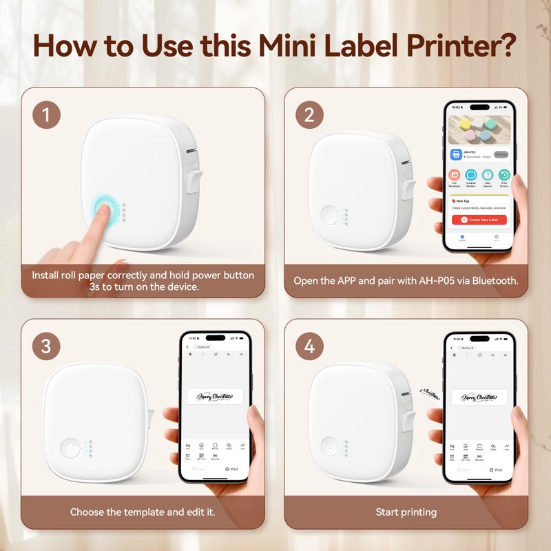 XenGro Mini Label Maker Machine with Tape AH-P05, Portable Bluetooth Mini Label Printer, Wireless Thermal Label Maker, Waterproof & Rechargeable, Built-in Cutter, for Home, Office, Kitchen â€“ White - Image 4