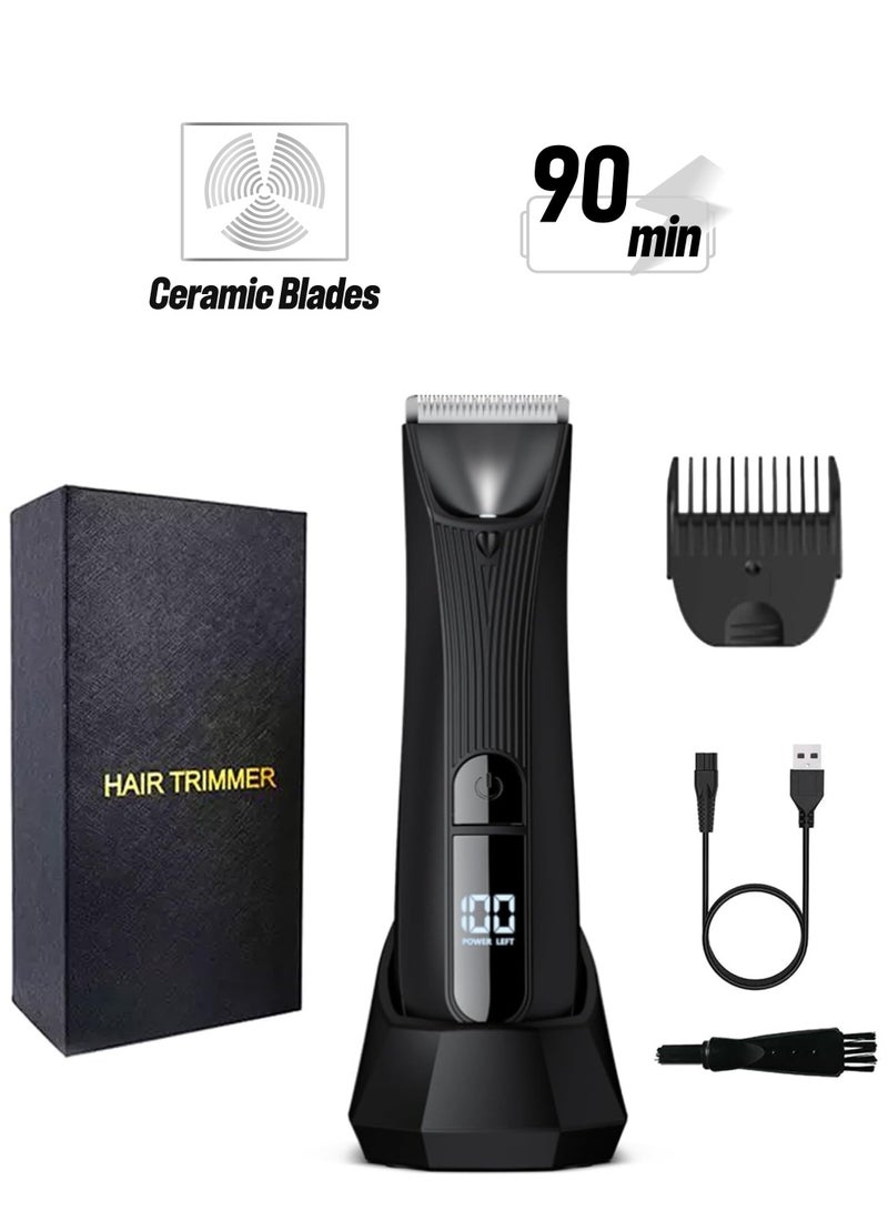 SYOSI Men's Intimate Razor with LED Light & Display, Body Groomer Shaver, IPX7 Waterproof Electric Razor with Recharge Dock, Replaceable Device, Ceramic Blade Heads, USB Charging, Gift for Men - Image 1