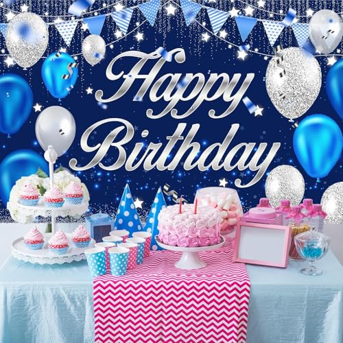 DARSHANAM WORLD Birthday Decoration Backdrop Cloth Curtain (Pack of 1, Size: 5x8 Feet) Background Enhancer Poster,Happy Birthday Sign Theme-(Polyester) (Old Blue) - Image 5