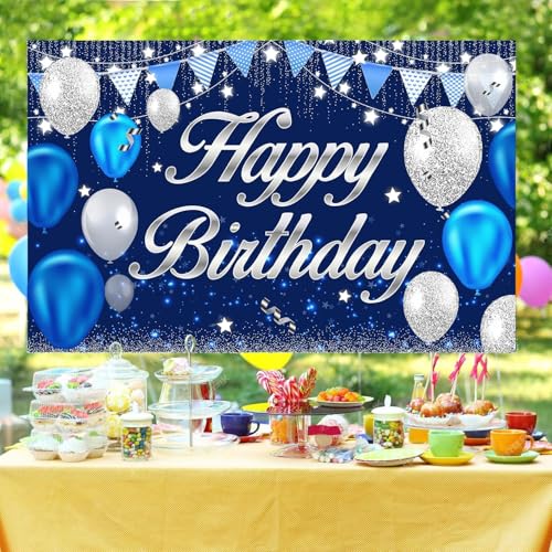 DARSHANAM WORLD Birthday Decoration Backdrop Cloth Curtain (Pack of 1, Size: 5x8 Feet) Background Enhancer Poster,Happy Birthday Sign Theme-(Polyester) (Old Blue) - Image 4