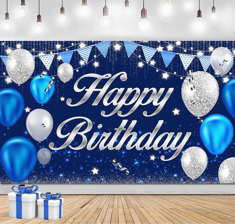 DARSHANAM WORLD Birthday Decoration Backdrop Cloth Curtain (Pack of 1, Size: 5x8 Feet) Background Enhancer Poster,Happy Birthday Sign Theme-(Polyester) (Old Blue) - Image 1