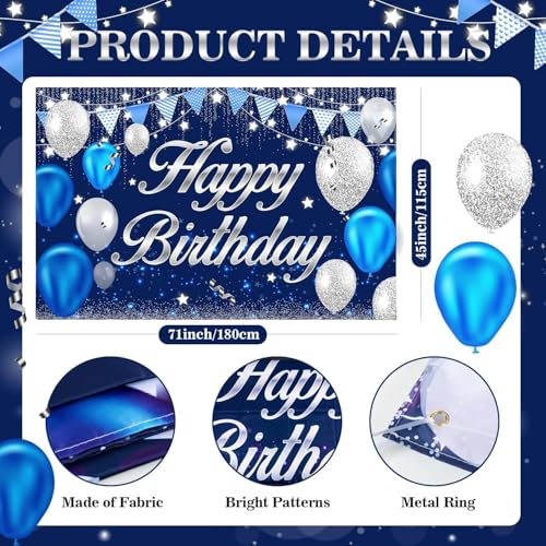 DARSHANAM WORLD Birthday Decoration Backdrop Cloth Curtain (Pack of 1, Size: 5x8 Feet) Background Enhancer Poster,Happy Birthday Sign Theme-(Polyester) (Old Blue) - Image 2